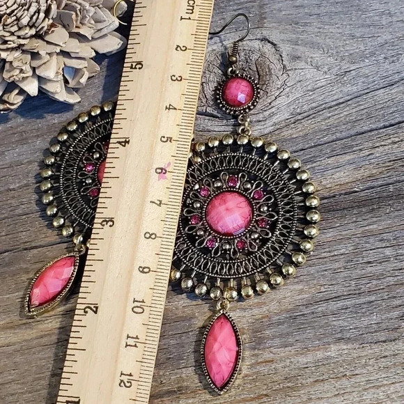 Vintage Neo Victorian Glam Long Faux Stone Dangle Earrings - Picture 6 of 9